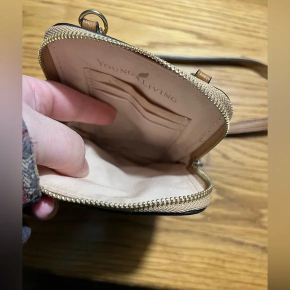 Young Living Brown Logo Crossbody Bag | Gold Hardware | Card Pockets - Picture 2 of 4